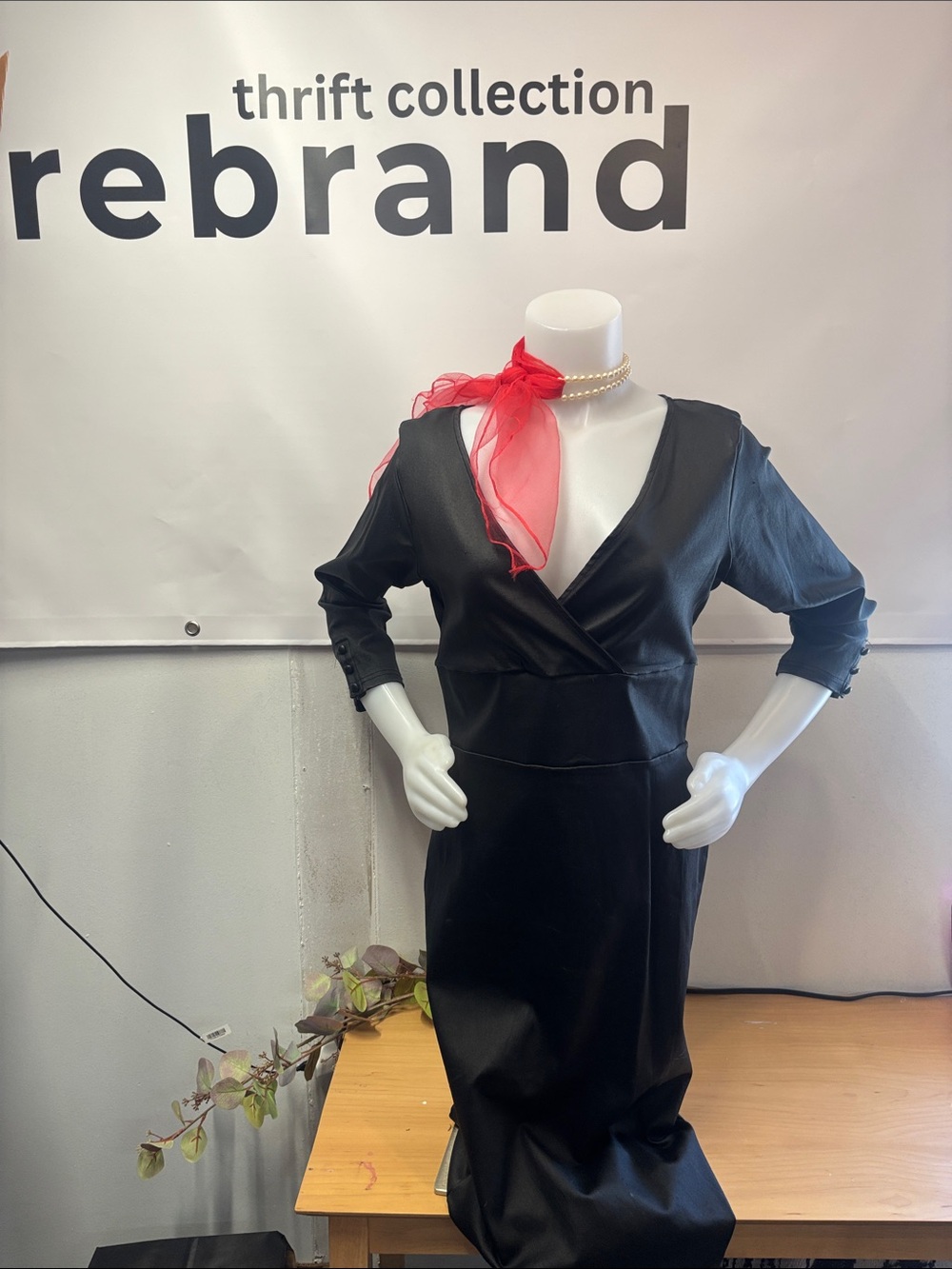 Unique Vintage Black Midi Wrap Dress
